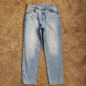 American Eagle Womens Mom Jeans Stretch Blue Denim Size 10 Light Wash Distressed